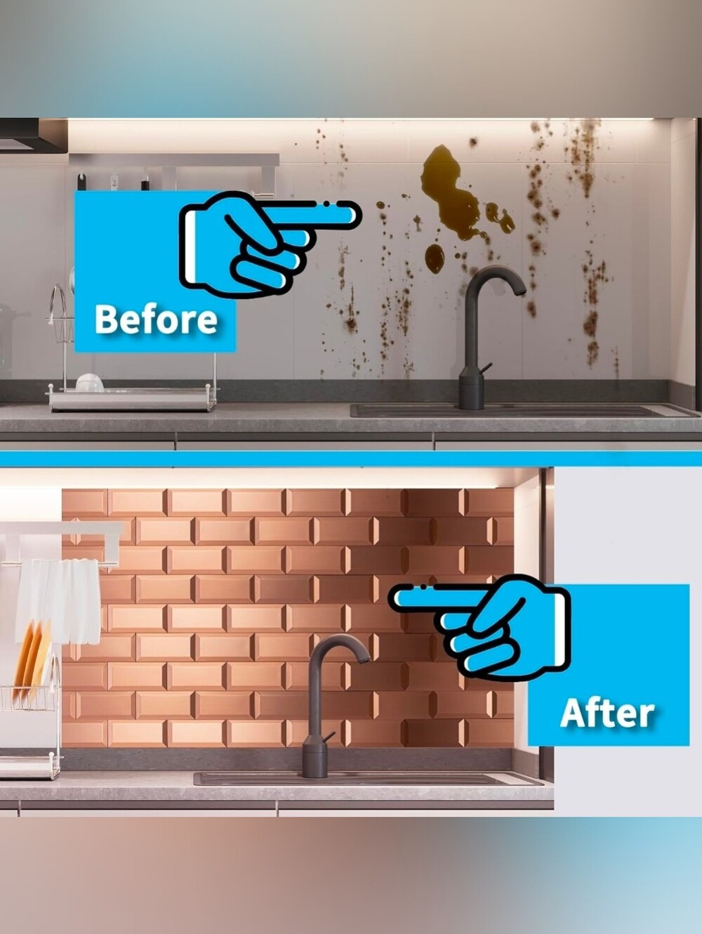 Peel and Stick Backsplash, Copper 3D Texture, 3 x 6 in, 100-Pack